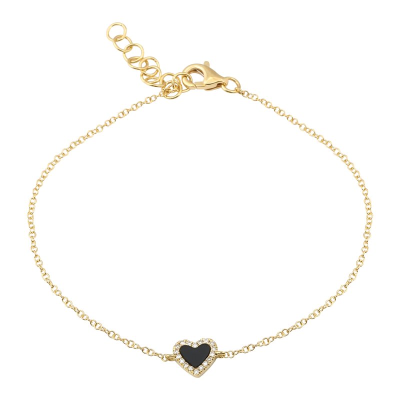 Jai's 14K Yellow Gold Black Onyx & Diamond Heart Bracelet
