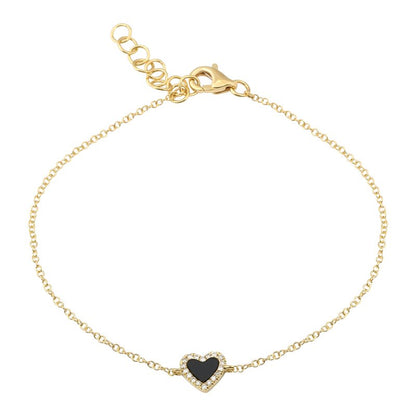 Jai's 14K Yellow Gold Diamond & Onyx Heart Bracelet