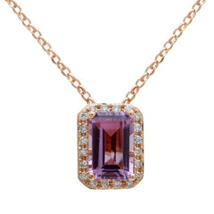 Jai's 14K Rose Gold Emerald-cut Amethyst & Diamond Necklace