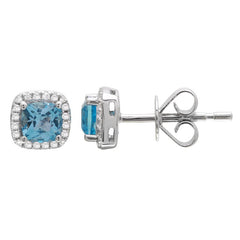 Jai's 14K White Gold Cushion-cut Blue Topaz & Diamond Studs