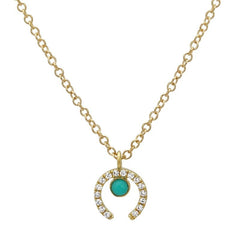Jai's 14K Yellow Gold Turquoise & Diamond Horseshoe Necklace - 18"