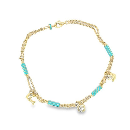 Jai's 14K Yellow Gold Turquoise-accented Ocean Charms Anklet