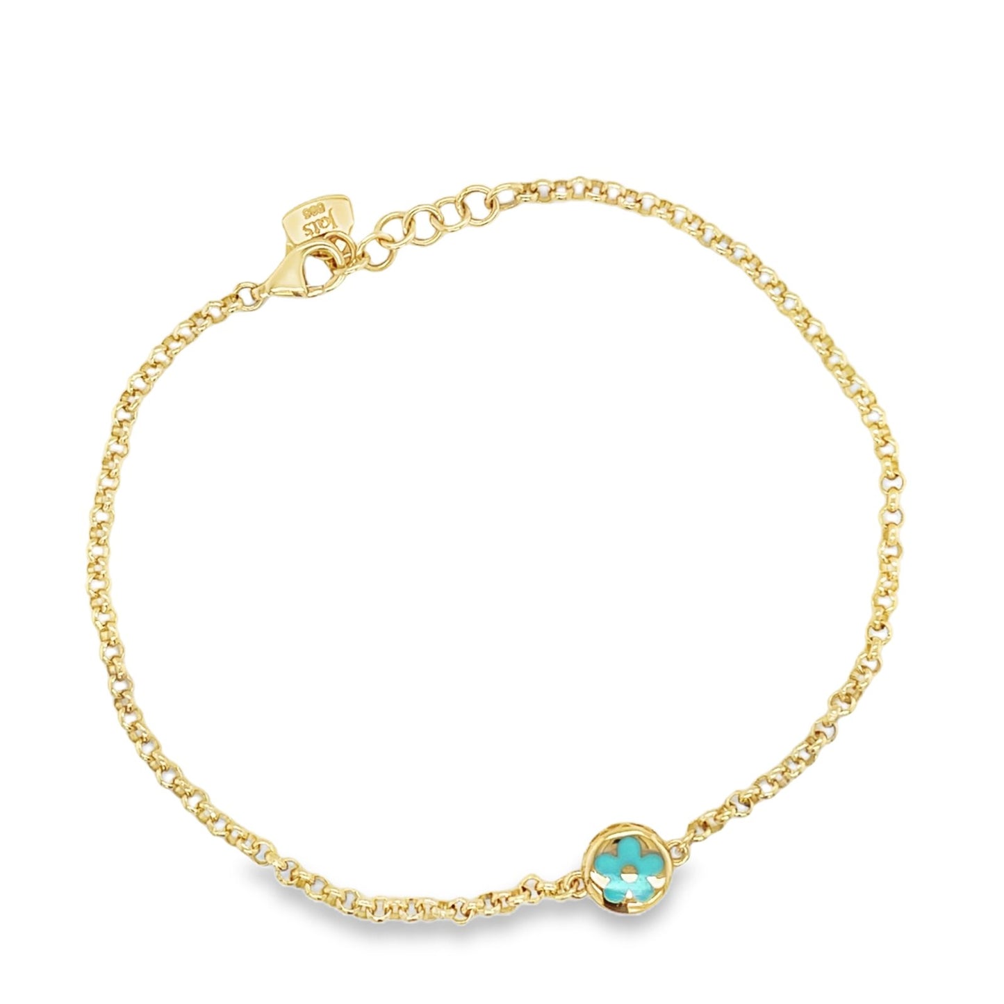 Jai's 14K Yellow Gold Turquoise Flower Anklet