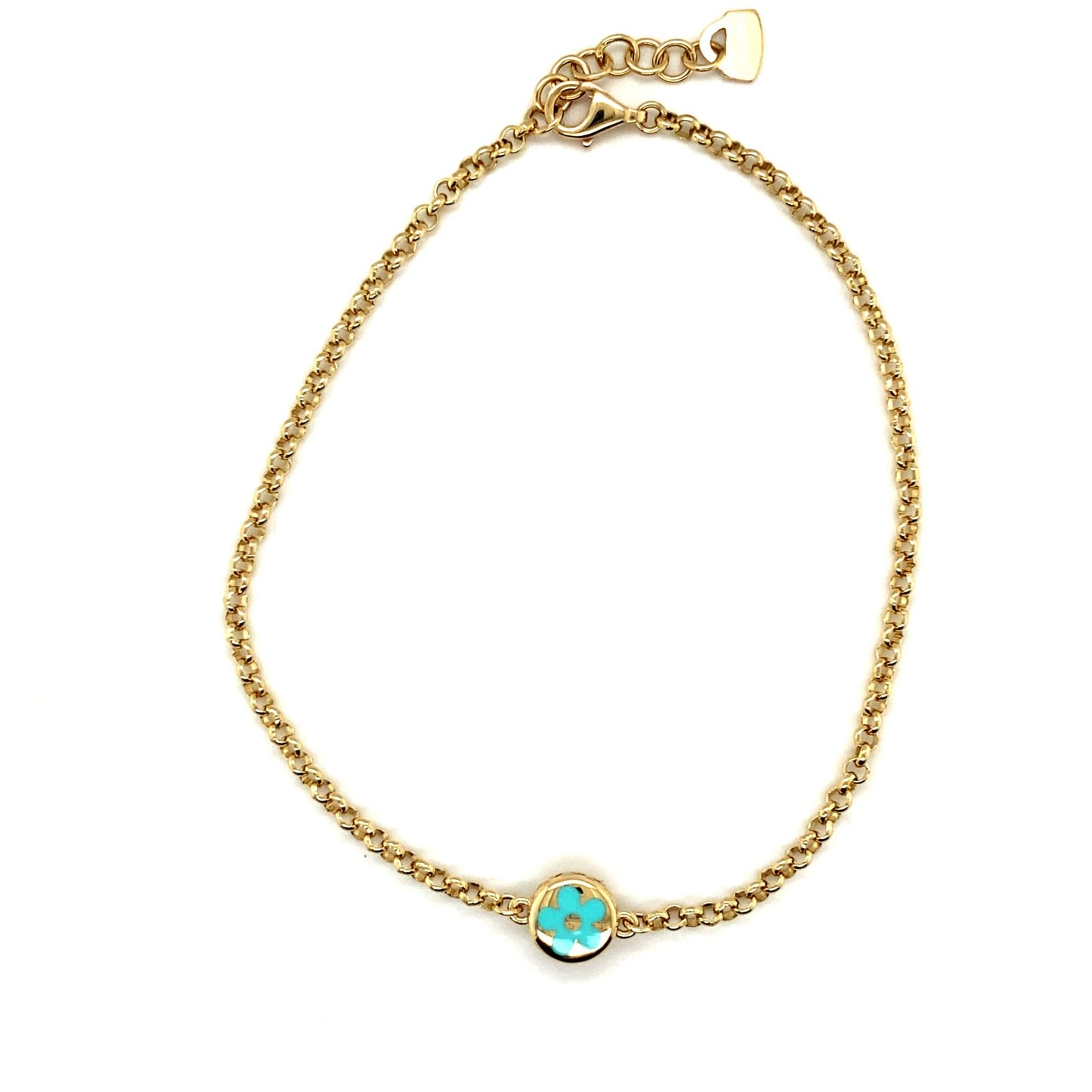 Jai's 14K Yellow Gold Turquoise Flower Anklet