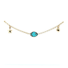 Jai's 14K Yellow Gold Turquoise Fish Anklet - 9"