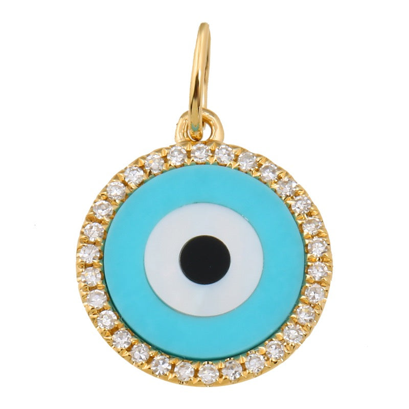 Jai's 14K Yellow Gold Diamond, Black Onyx, Turquoise, & Mother-of-Pearl Evil Eye Pendant