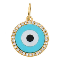 Jai's 14K Yellow Gold Diamond, Black Onyx, Turquoise, & Mother-of-Pearl Evil Eye Pendant