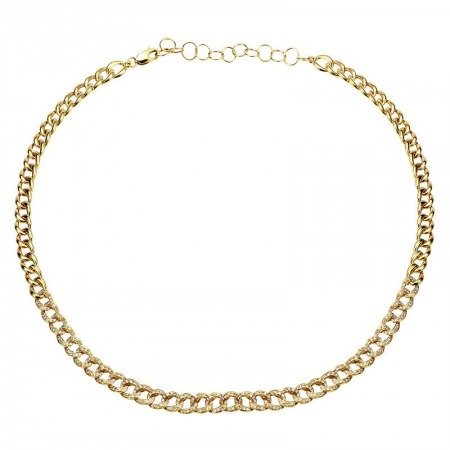 Jai's 14K Yellow Gold Semi-pave Diamond Cuban Curb Chain