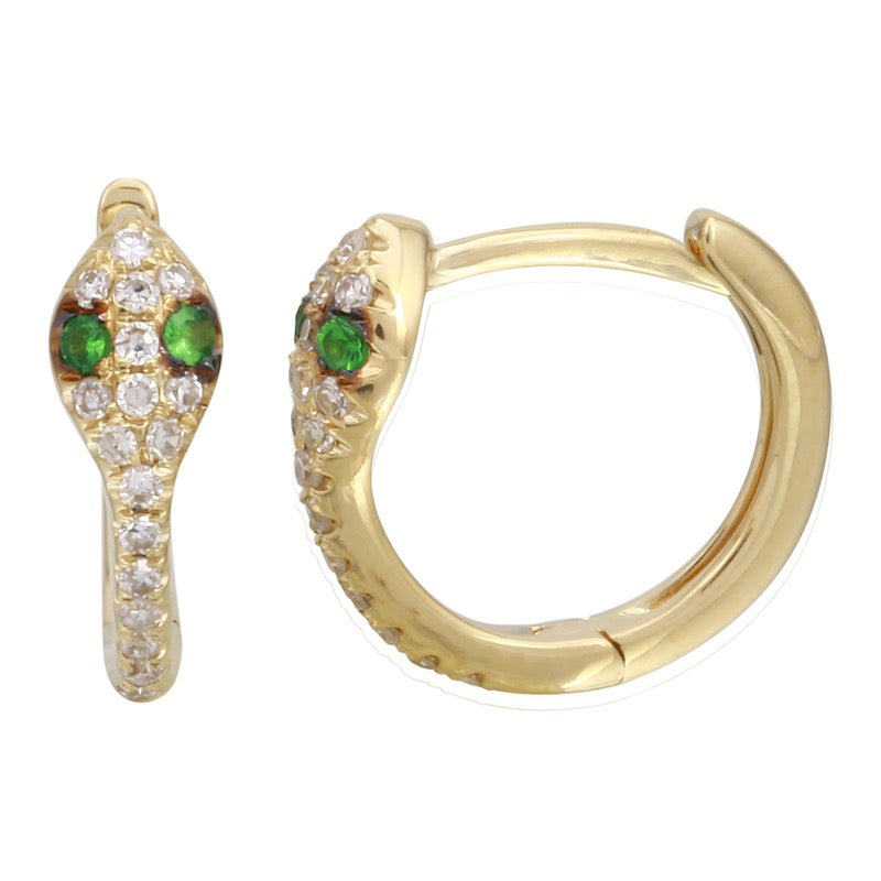 Jai's 14K Yellow Gold Tsavorite & Diamond Serpent Hoops