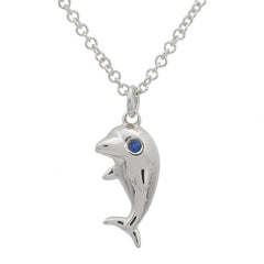 Jai's 14K White Gold Sapphire Dolphin Necklace - 18"