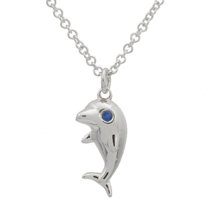 Jai's 14K White Gold Sapphire Dolphin Necklace - 18"
