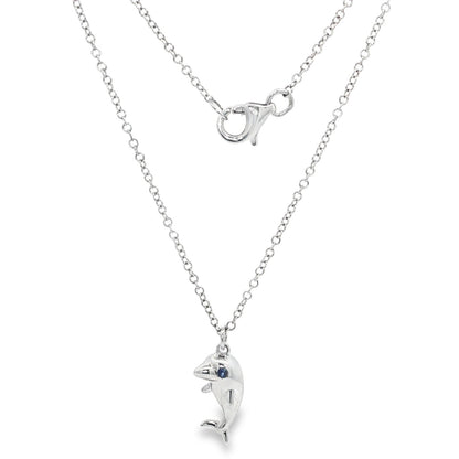 Jai's 14K White Gold Sapphire Dolphin Necklace - 18"