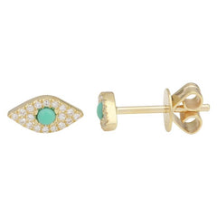 Jai's 14K Yellow Gold Turquoise & Diamond Evil Eye Studs