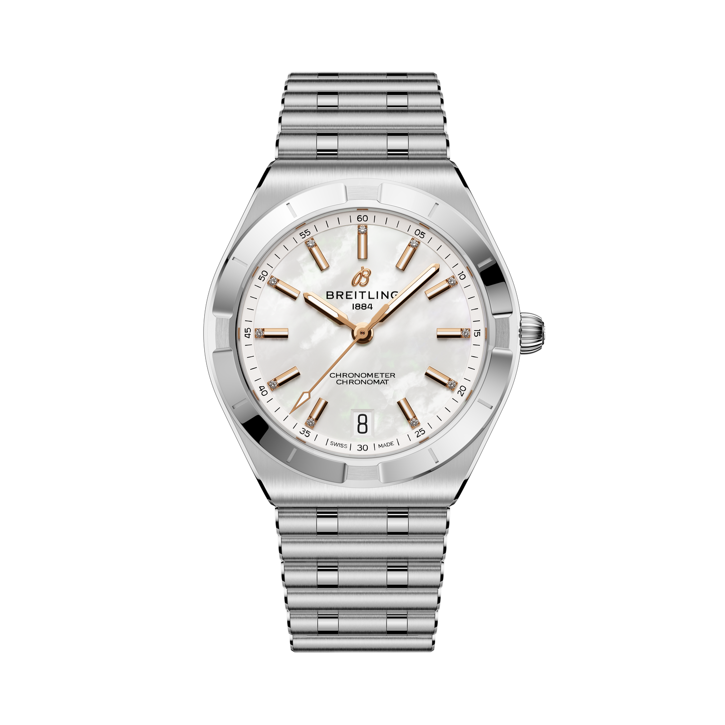 Breitling's Chronomat Automatic 36 with White Mother-of-Pearl Dial & Diamonds
