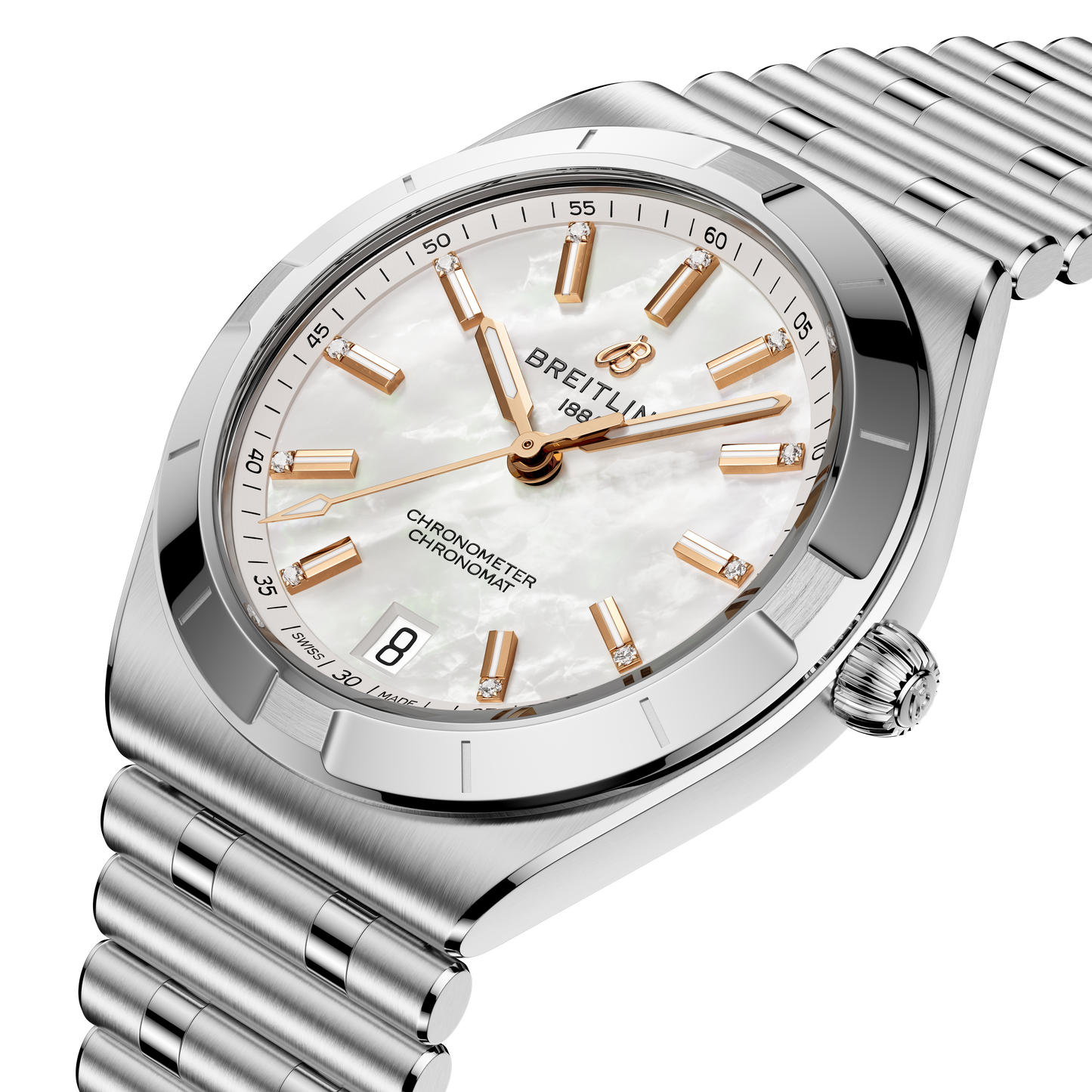 Breitling's Chronomat Automatic 36 with White Mother-of-Pearl Dial & Diamonds