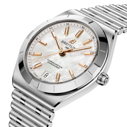 Breitling's Chronomat Automatic 36 with White Mother-of-Pearl Dial & Diamonds