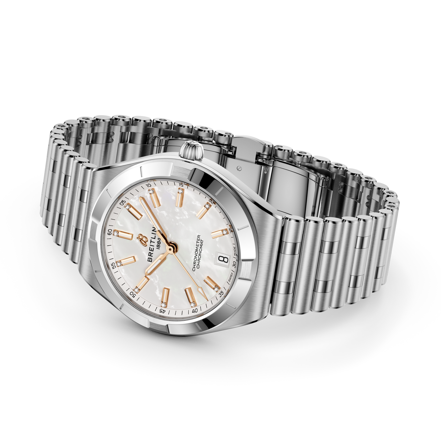 Breitling's Chronomat Automatic 36 with White Mother-of-Pearl Dial & Diamonds