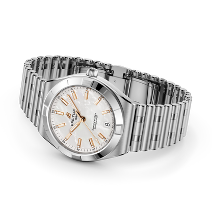 Breitling's Chronomat Automatic 36 with White Mother-of-Pearl Dial & Diamonds