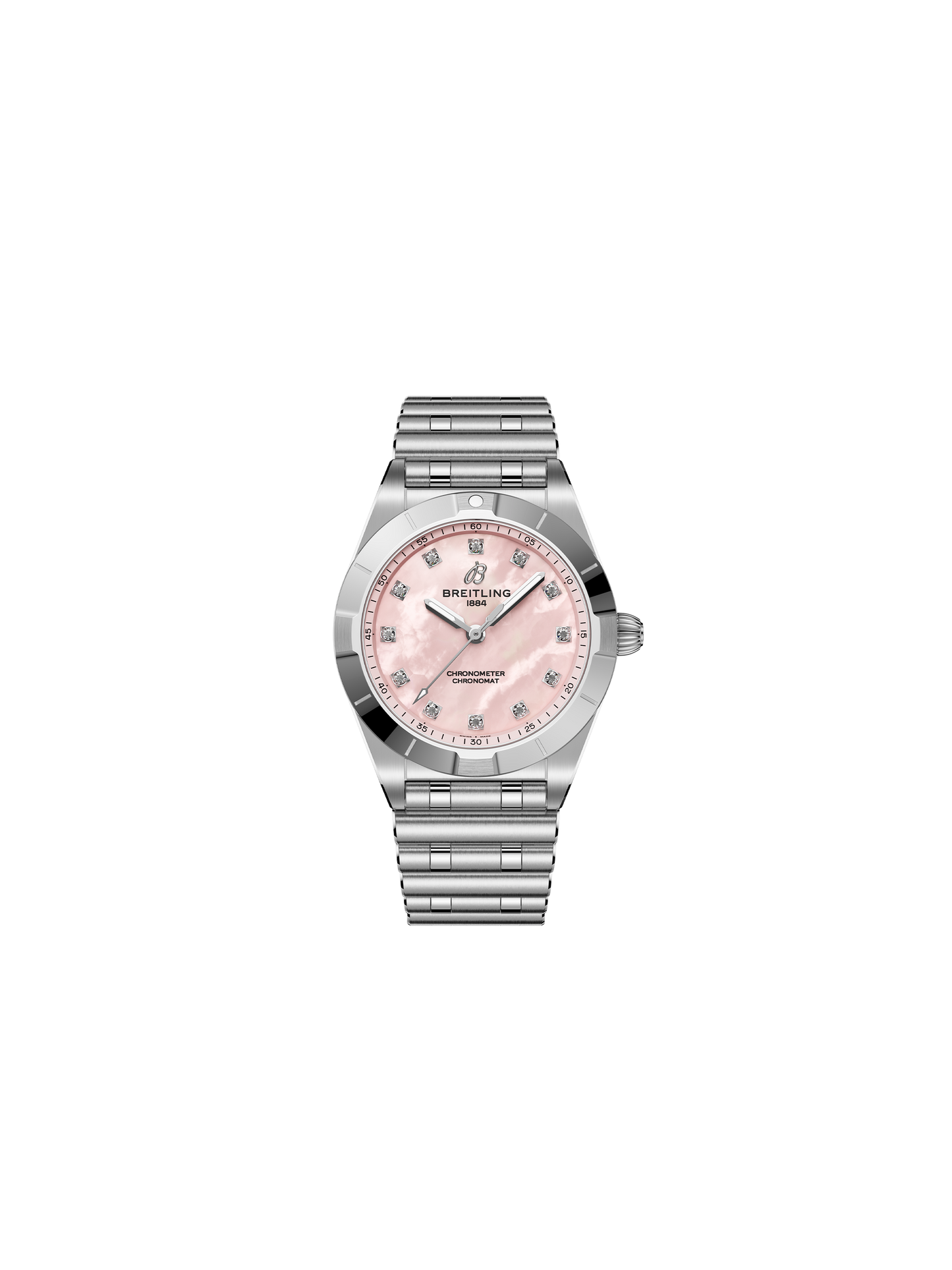 Breitling's Chronomat 28 with Pink Mother-of-Pearl Dial & Diamonds