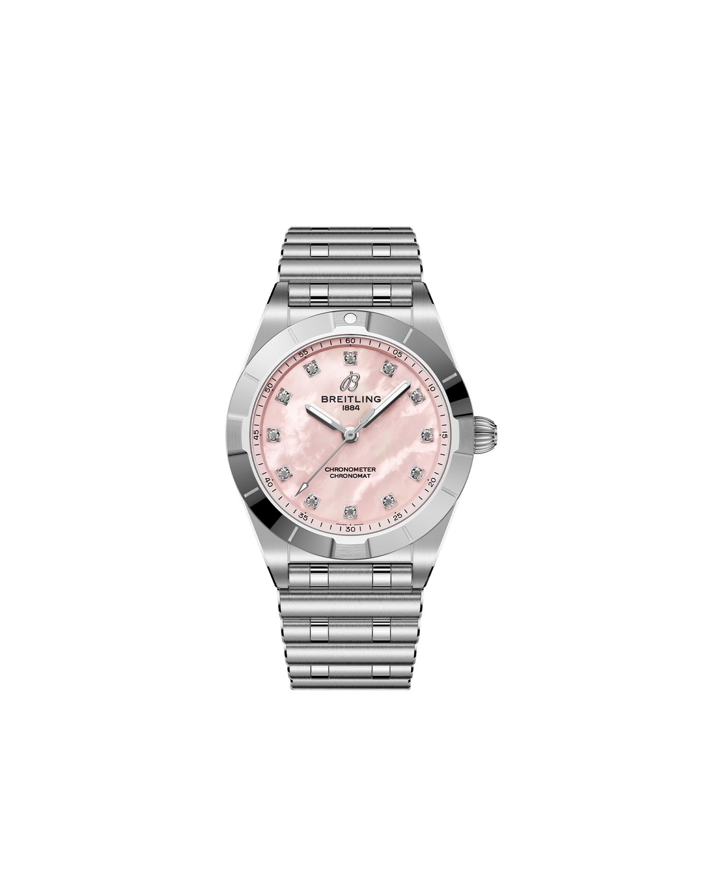 Breitling's Chronomat 28 with Pink Mother-of-Pearl Dial & Diamonds