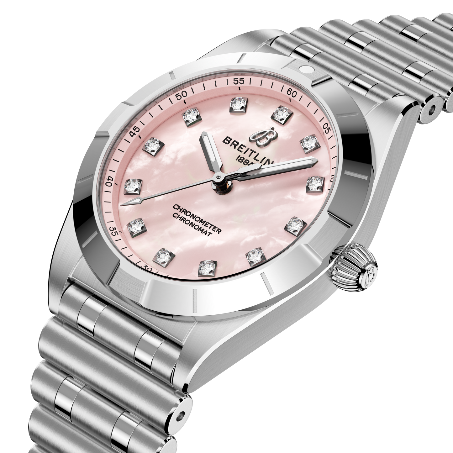 Breitling's Chronomat 28 with Pink Mother-of-Pearl Dial & Diamonds
