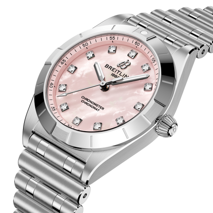 Breitling's Chronomat 28 with Pink Mother-of-Pearl Dial & Diamonds