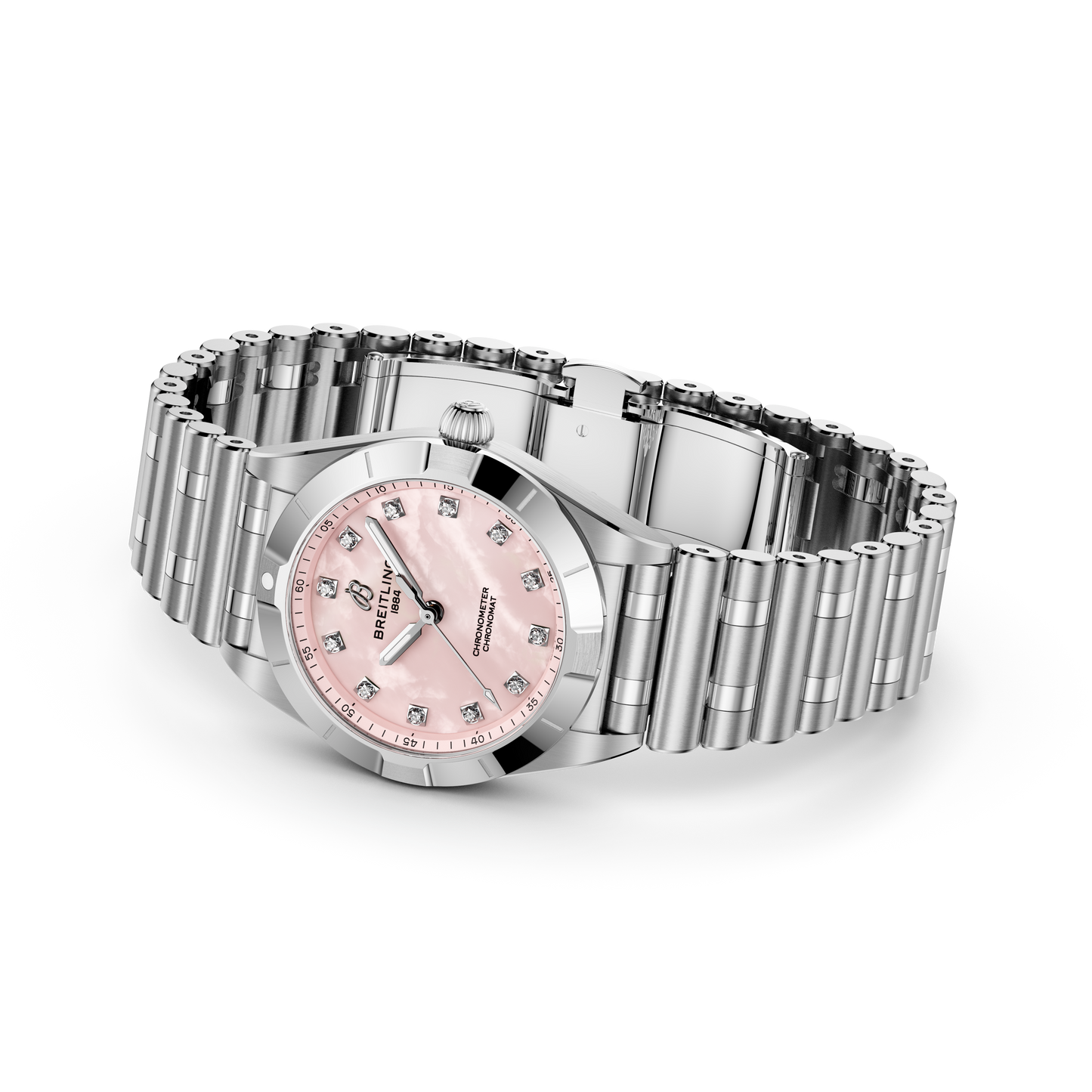 Breitling's Chronomat 28 with Pink Mother-of-Pearl Dial & Diamonds