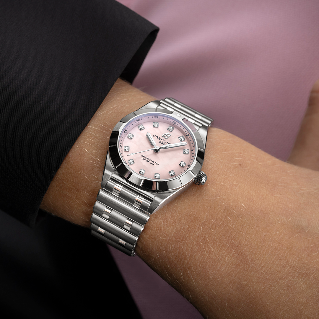 Breitling's Chronomat 28 with Pink Mother-of-Pearl Dial & Diamonds
