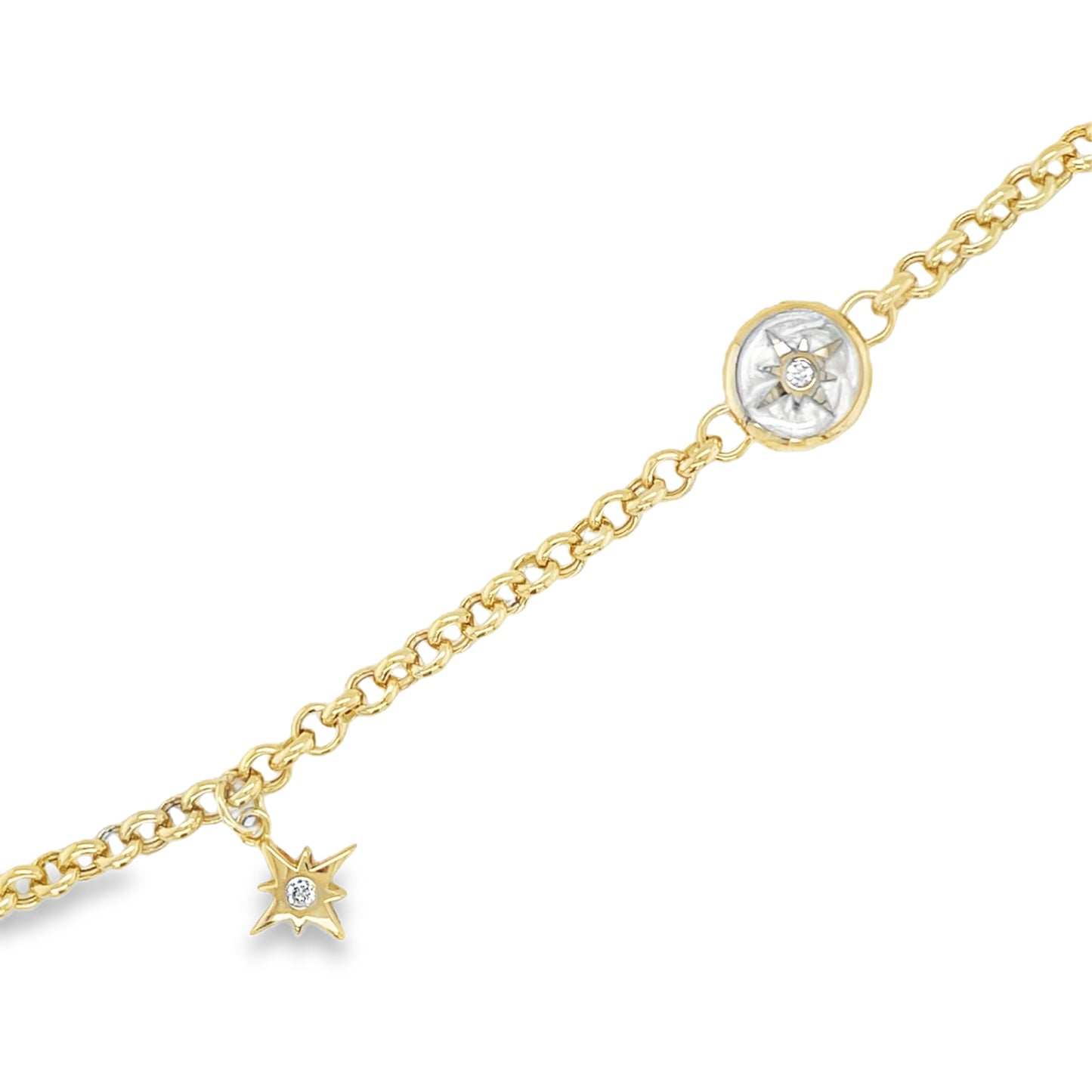 Jai's 14K Yellow Gold Mother-of-Pearl Compass & Charm Chain Bracelet