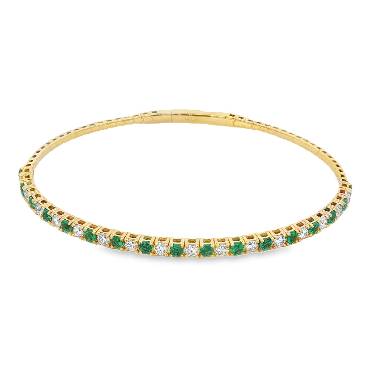 Morris & David's 14K Yellow Gold Emerald & Diamond Flex Bangle