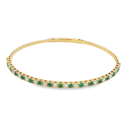 Morris & David's 14K Yellow Gold Emerald & Diamond Flex Bangle