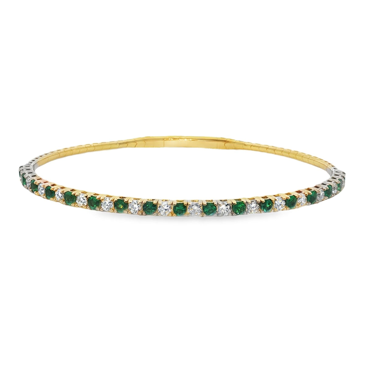 Morris & David's 14K Yellow Gold Emerald & Diamond Flex Bangle