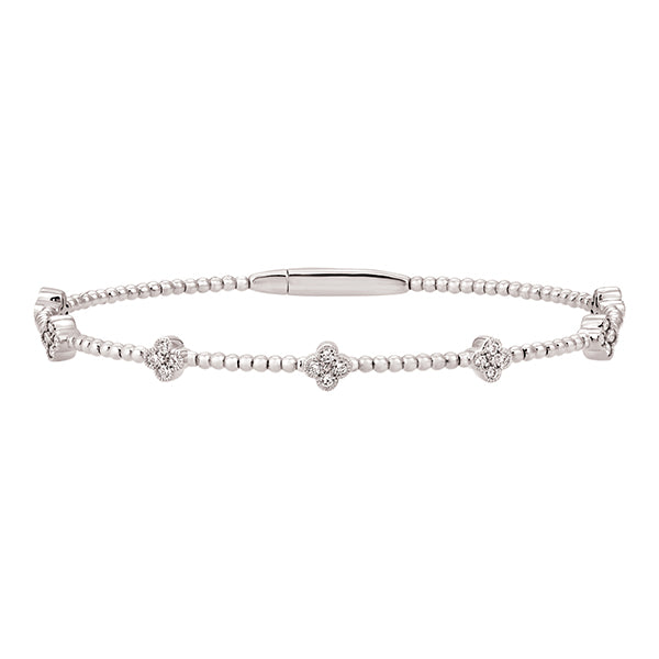 Morris & David's 14K White Gold Diamond Clover Flex Bangle