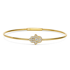 Morris & David's 14K Yellow Gold Diamond Hamsa Hand Bangle