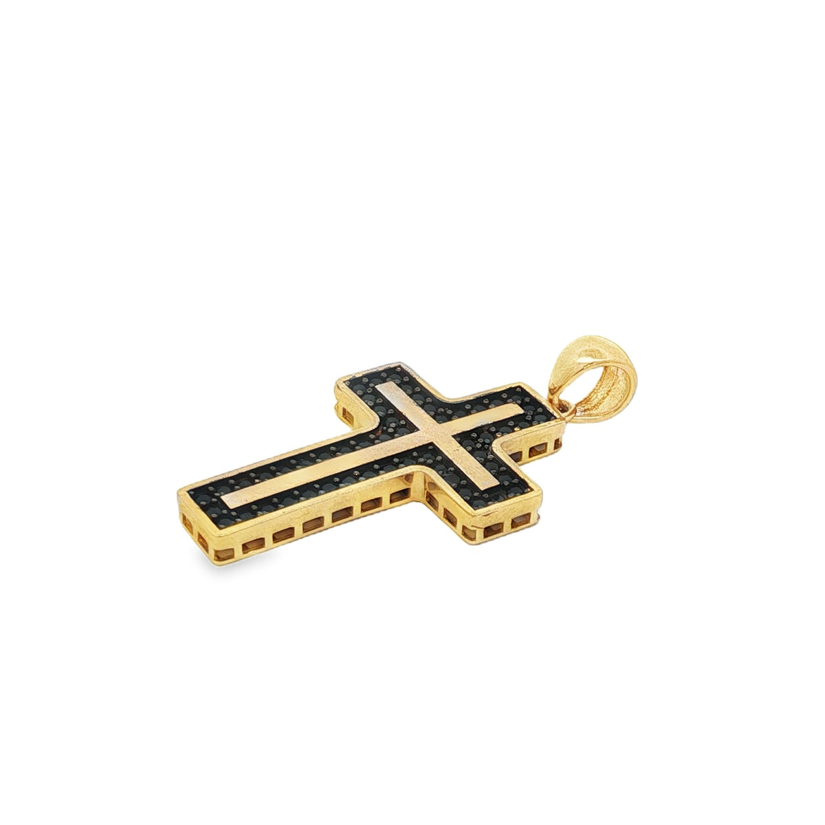 Jai's 14K Yellow Gold Black Crystal Cross Pendant