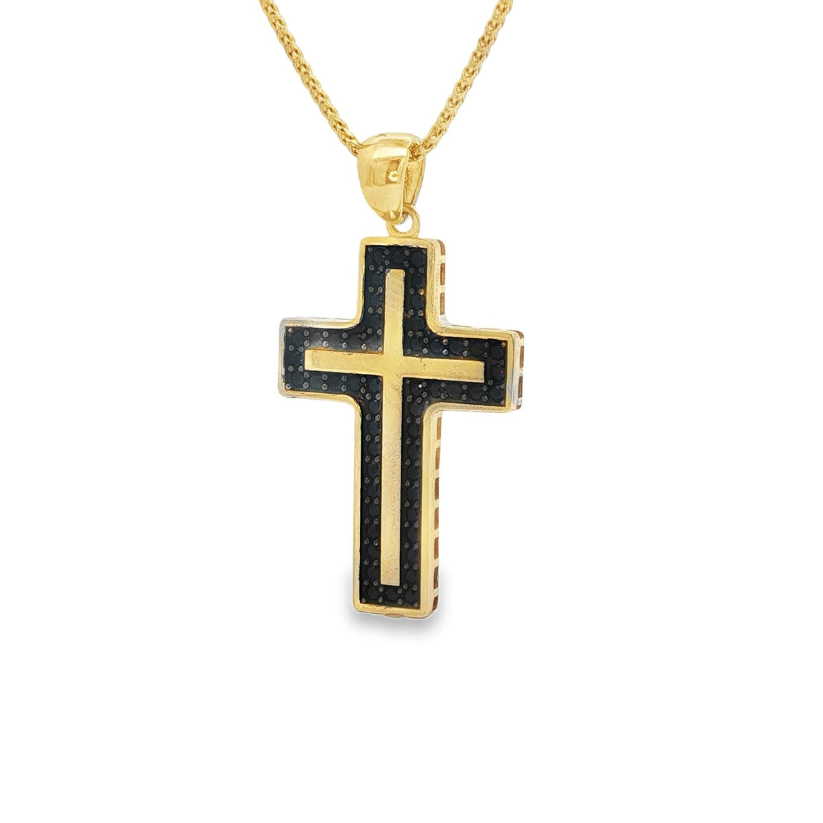 Jai's 14K Yellow Gold Black Crystal Cross Pendant