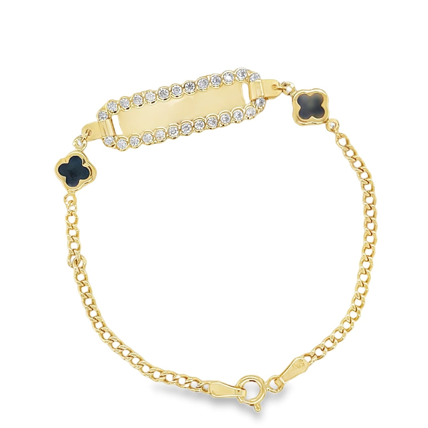 Jai’s 14K Yellow Gold Baby ID & Black Clover Curb Chain Bracelet