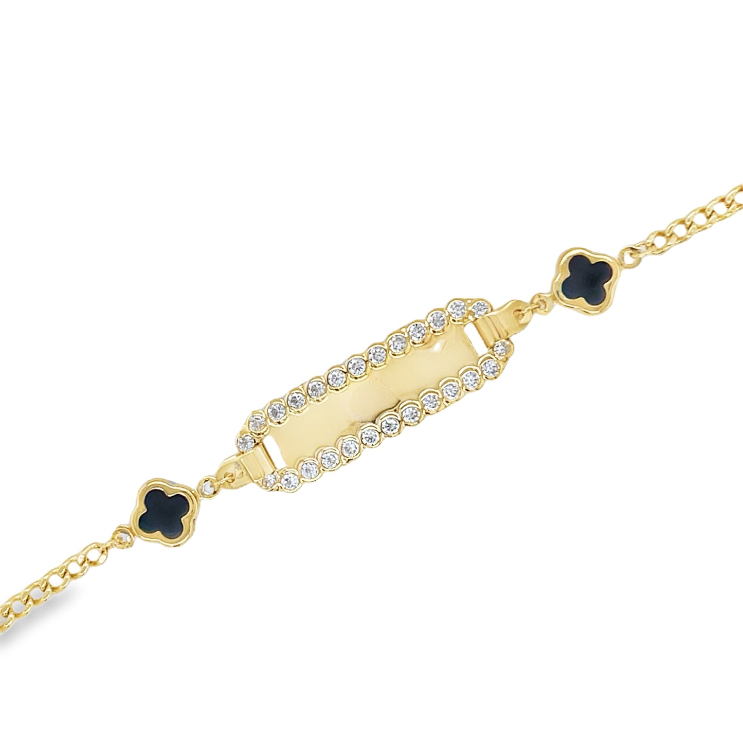 Jai’s 14K Yellow Gold Baby ID & Black Clover Curb Chain Bracelet