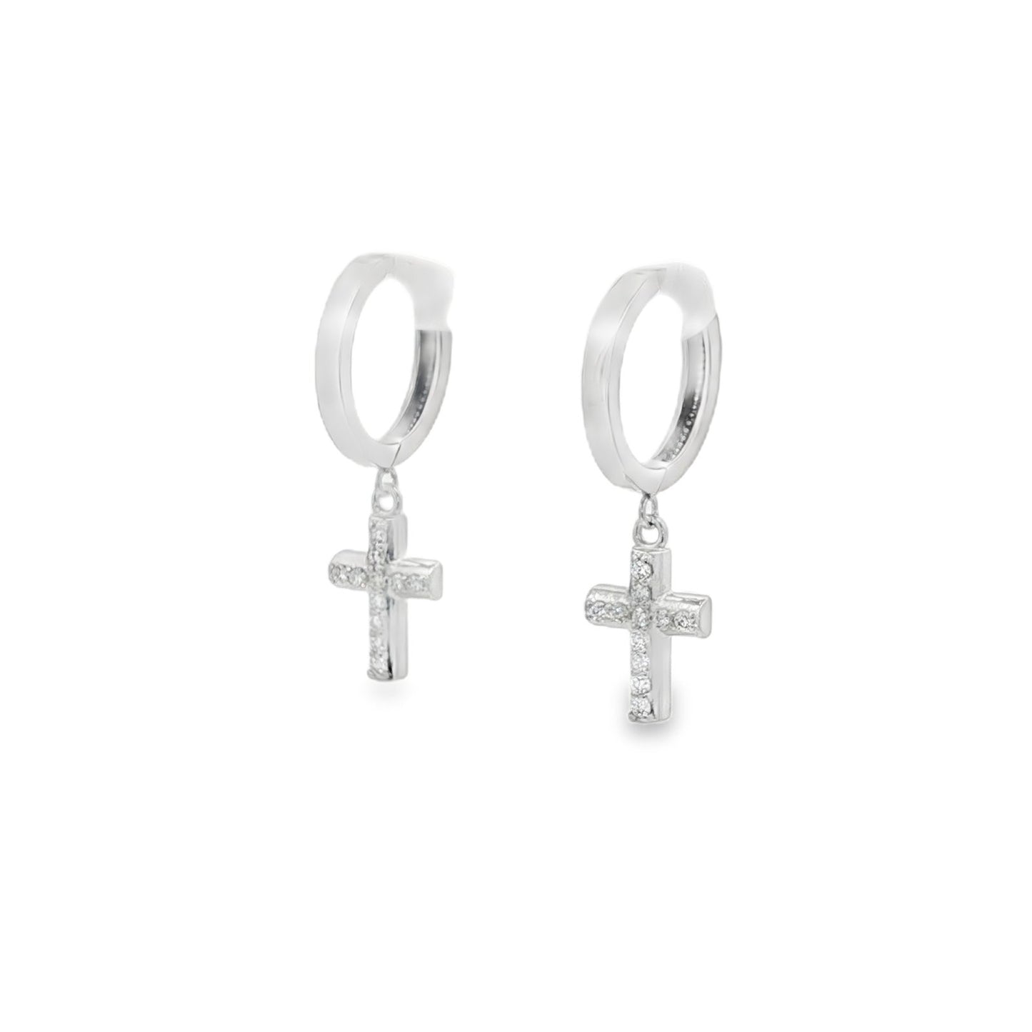 Jai's 14K White Gold Diamond Cross Drop Huggies