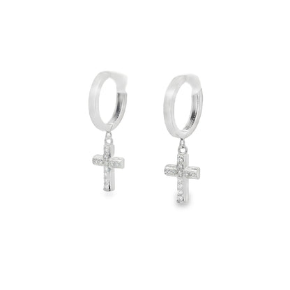 Jai's 14K White Gold Diamond Cross Drop Huggies