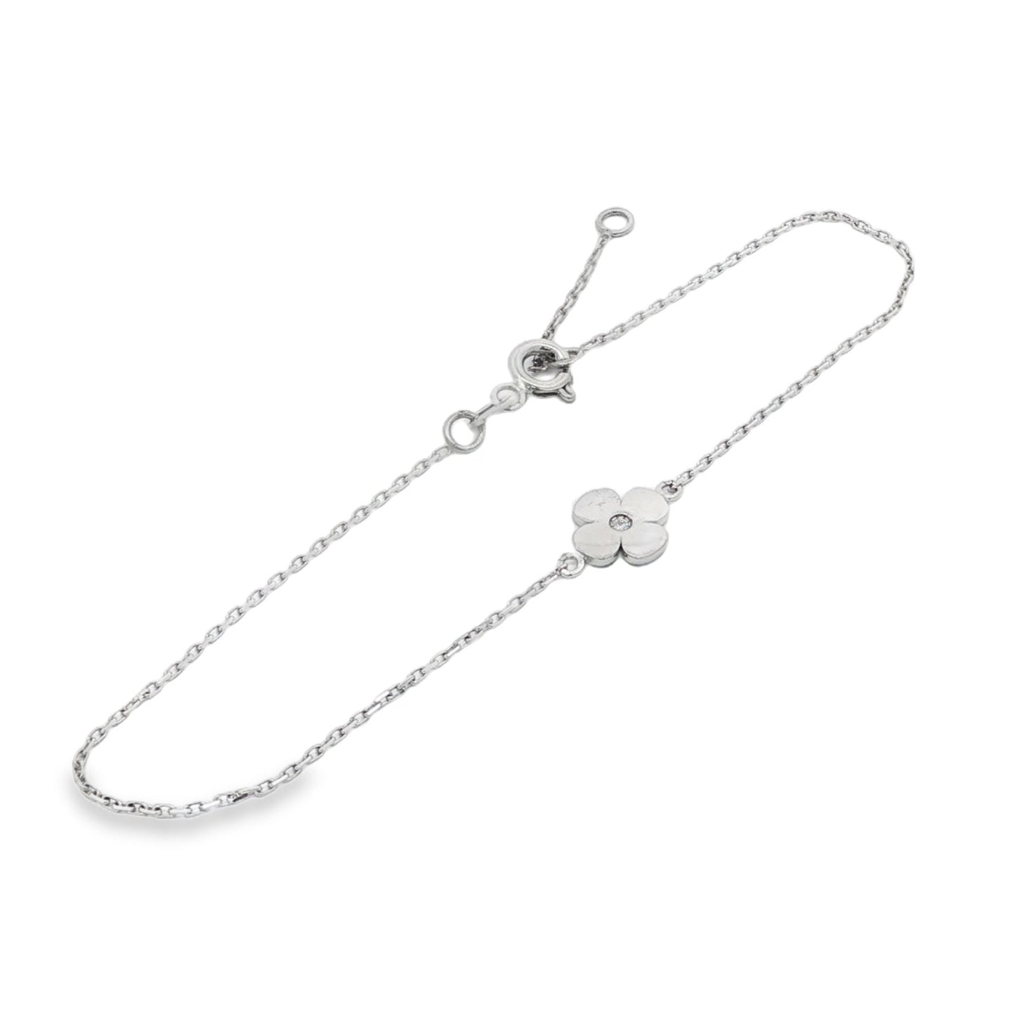 Jai's 14K White Gold Diamond Clover Bracelet