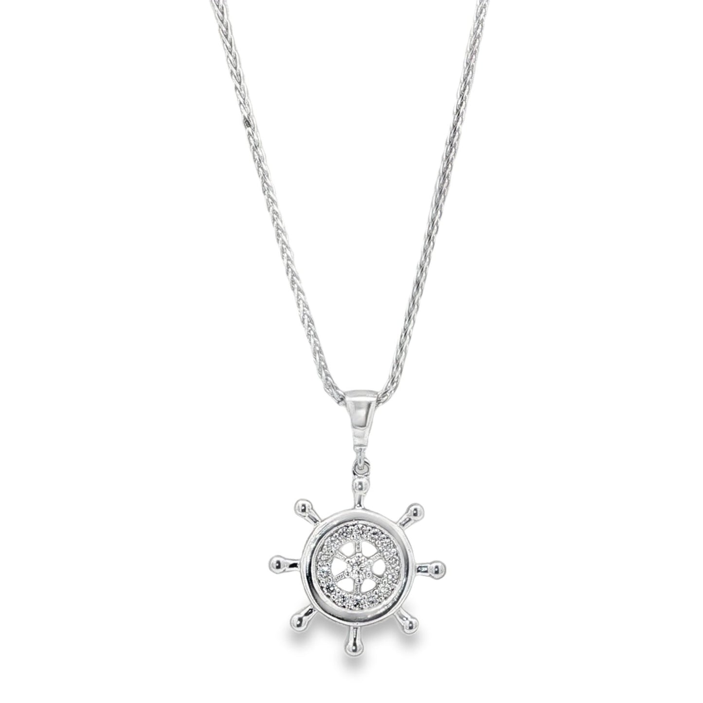 Jai's 14K White Gold Diamond Ship Wheel Pendant