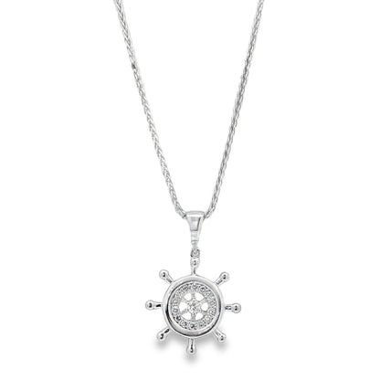 Jai's 14K White Gold Diamond Ship Wheel Pendant