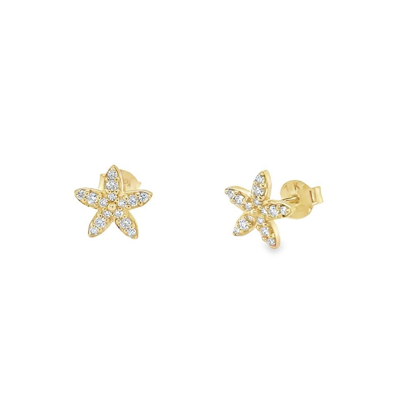 Jai's 14K Yellow Gold Diamond Flower Studs