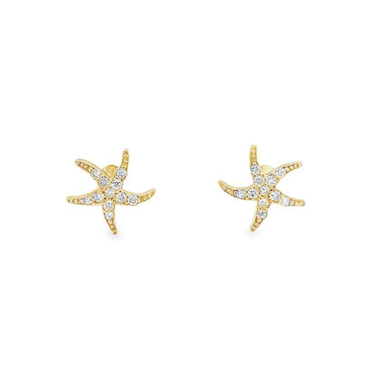 Jai's 14K Yellow Gold Diamond Starfish Studs