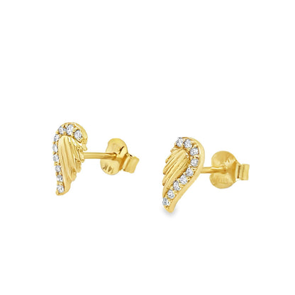 Jai's 14K Yellow Gold Diamond Angel Wings Studs