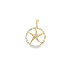 Jai's 14K Yellow Gold Diamond Starfish Circle Pendant