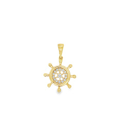 Jai's 14K Yellow Gold Diamond Ship Wheel Pendant