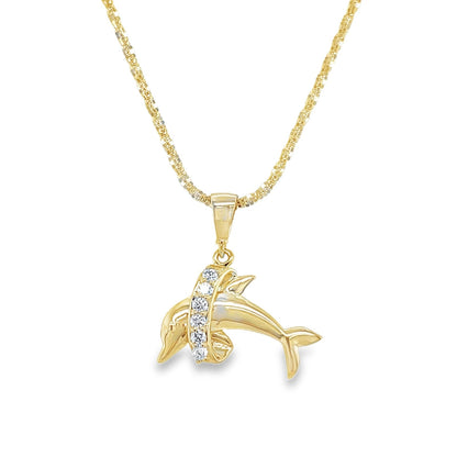 Jai's 14K Yellow Gold Diamond Dolphin Pendant
