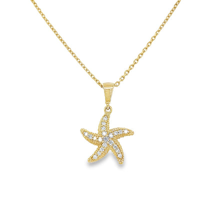 Jai's 14K Yellow Gold Diamond Starfish Pendant